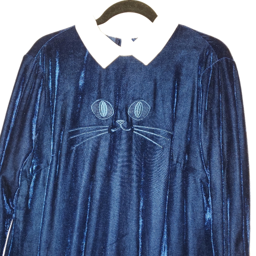 Navy blue kitty white collar velour Dress